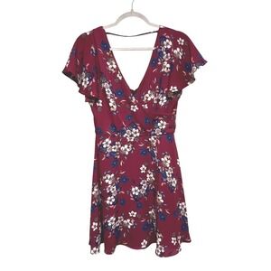 Floral Dress Red Flutter Sleeve V Neck Y2K Babydoll Gardencore Dark Fairy 90s